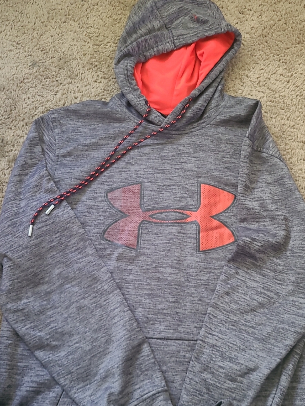 Under Armour Heather Gray Hoodie with Coral Accent